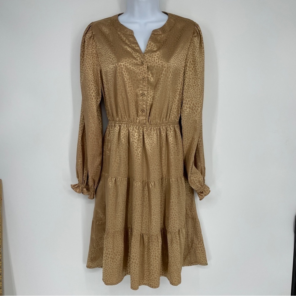 Downeast Feline Animal Print Gold Dress Modest Lined